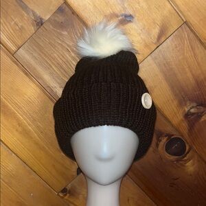 🎄 🎁 Hand Crafted- Coffee Brown and Cream Pom Pom double knitted beanie